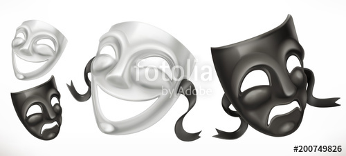 500x226 Theatrical Masks. Comedy And Tragedy 3d Vector Icon Stock Image