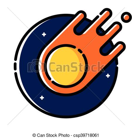 450x470 Comet Floating In Space, Colored Outline Icon.