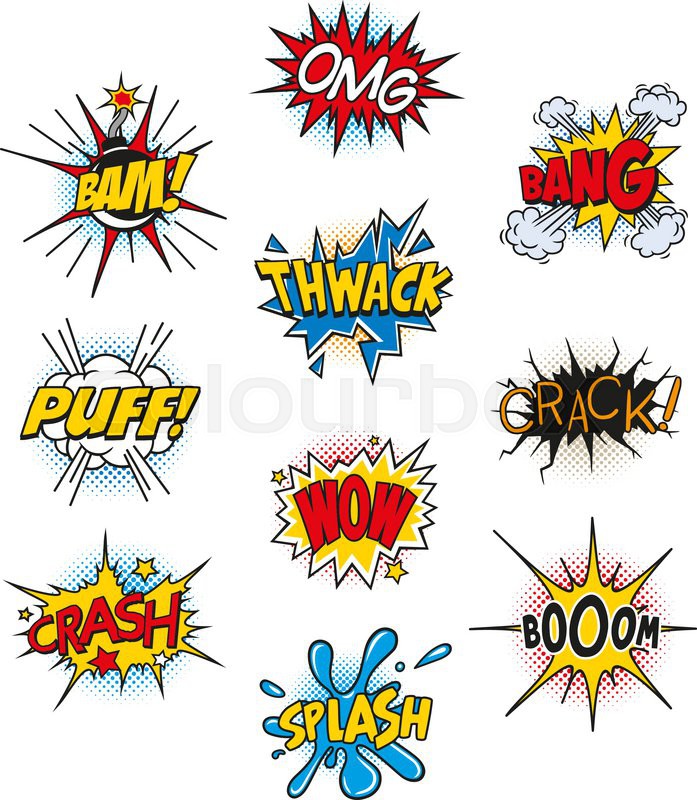 697x800 Set Of Retro Comic Book Vector Design Elements, Speech And Thought