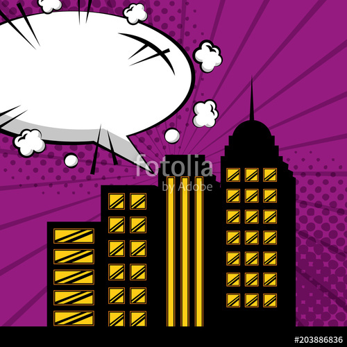 500x500 Pop Art Comic Book Retro City Speech Bubble Vector Illustration