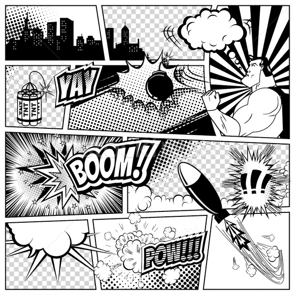 600x600 Comics Template. Vector Retro Comic Book Speech Bubbles