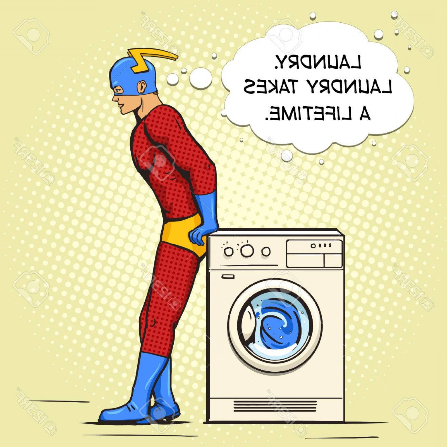 1560x1560 Photostock Vector Superhero In The Laundry Cartoon Pop Art Vector
