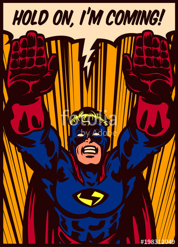 360x500 Pop Art Comic Book Style Superhero Flying To The Rescue Vector
