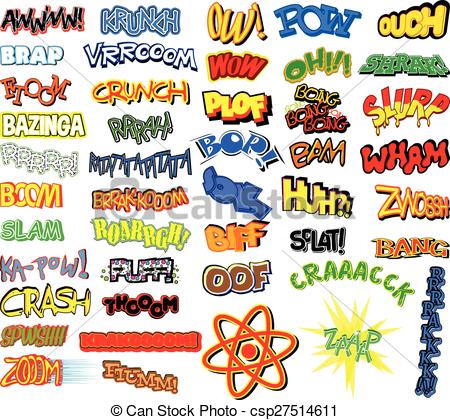 450x420 Retro Comic Book Word Collection. Vector Retro Comic Book Word