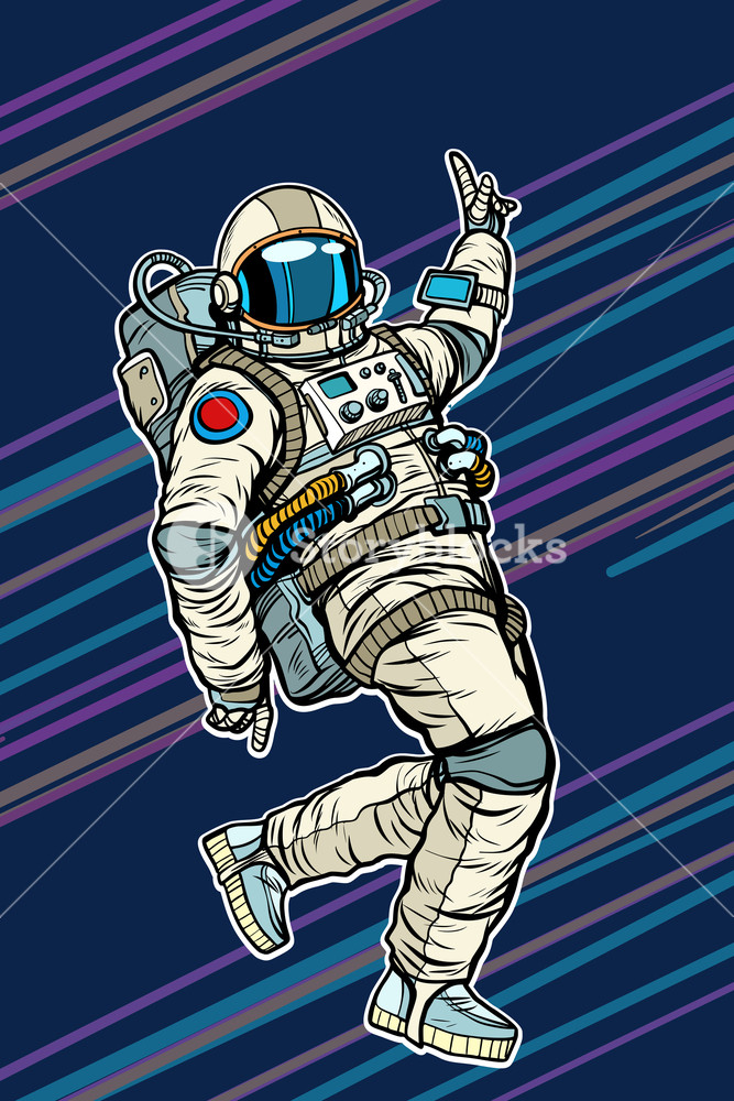 667x1000 Astronaut Dancing Disco Funny. Pop Art Retro Comic Book Vector
