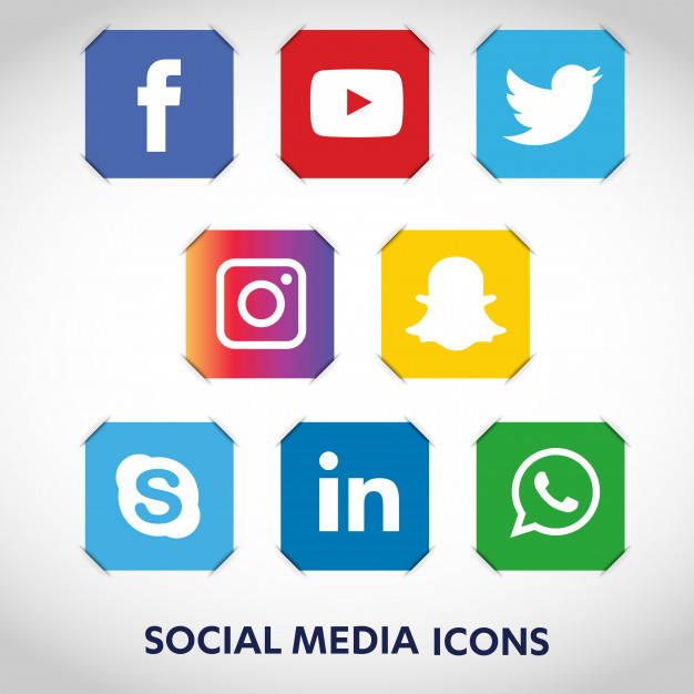 626x626 Social Media Icons Set Network Background. Smiley Face. Share