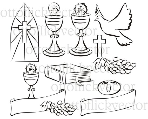 570x458 Holy Communion Vector Silhouettes Clipart Eps Ai Cdr Png Etsy