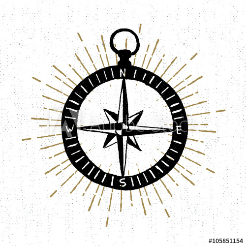 500x500 Hand Drawn Textured Icon With Compass Rose Vector Illustration