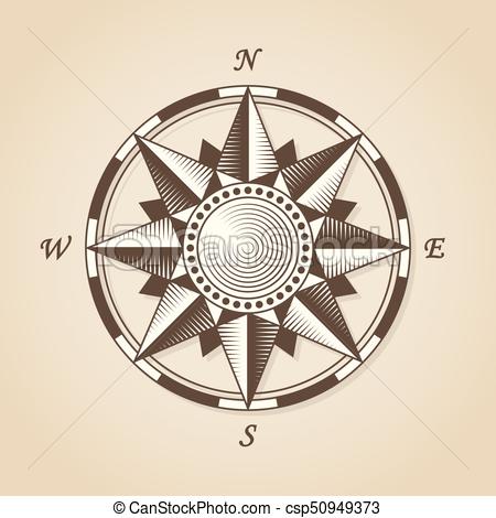 450x470 Vintage Old Antique Nautical Compass Rose. Vector Sign Label Emblem.