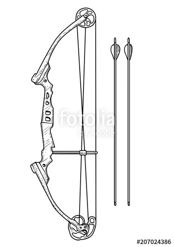 354x500 Compound Bow Illustration, Drawing, Engraving, Ink, Line Art