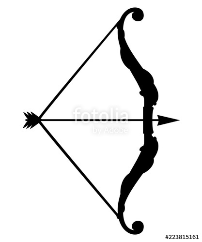 417x500 Black Silhouette. Bow Weapon With Arrows. Medieval And Fantasy