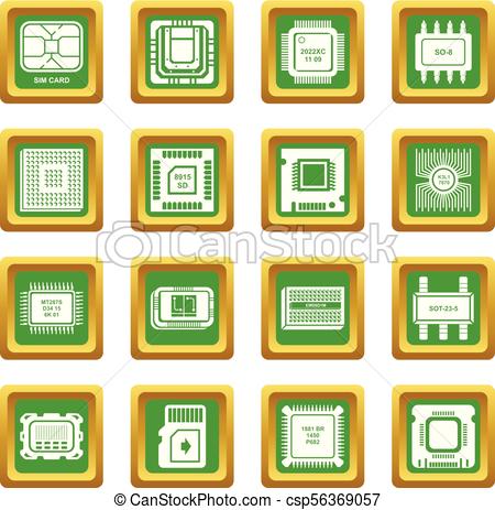 450x463 Computer Chips Icons Set Green Square Vector. Computer Chips Icons