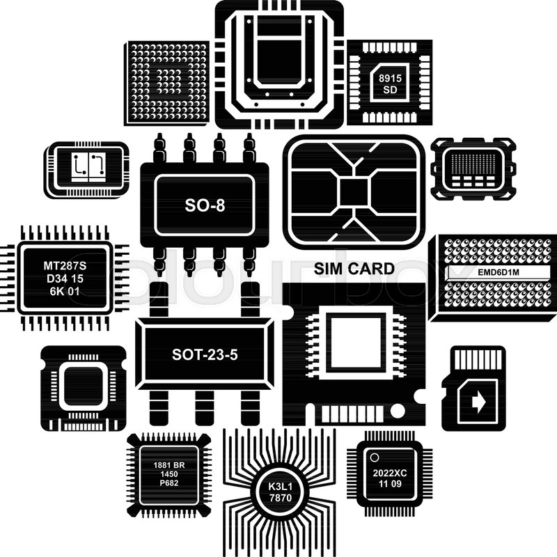 800x800 Computer Chips Icons Set. Simple Illustration Of 16 Computer Chips