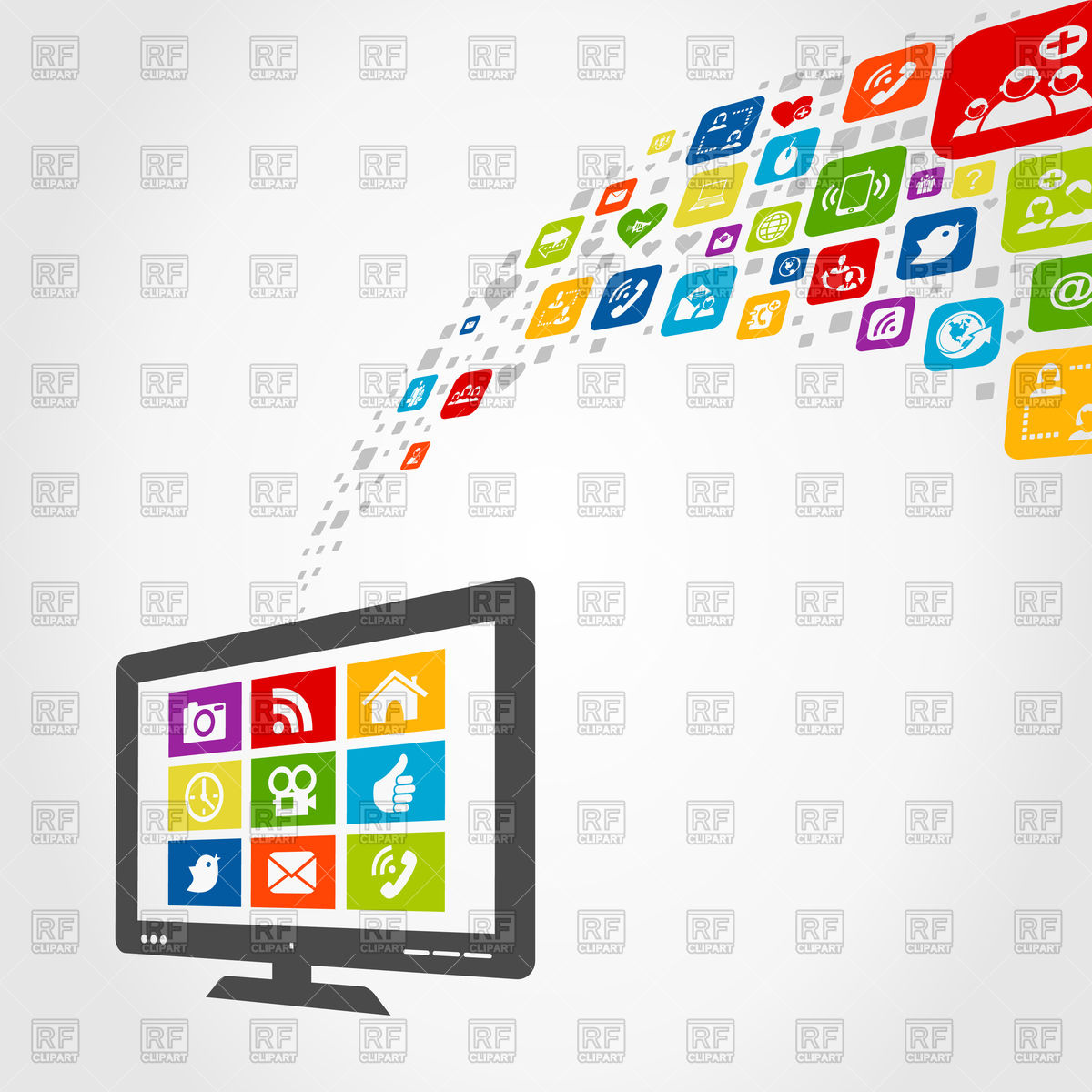 1200x1200 Computer Monitor With Social Media Icons Vector Image Vector