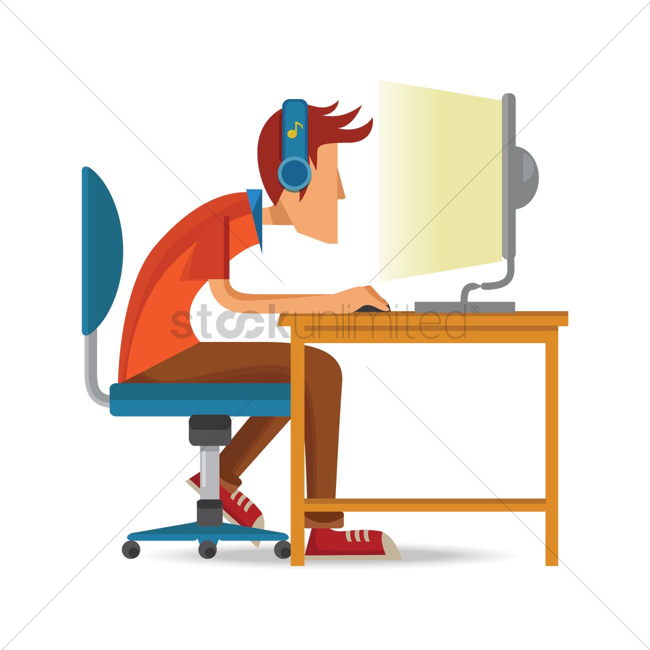 1300x1300 Man Working On Computer Vector Image