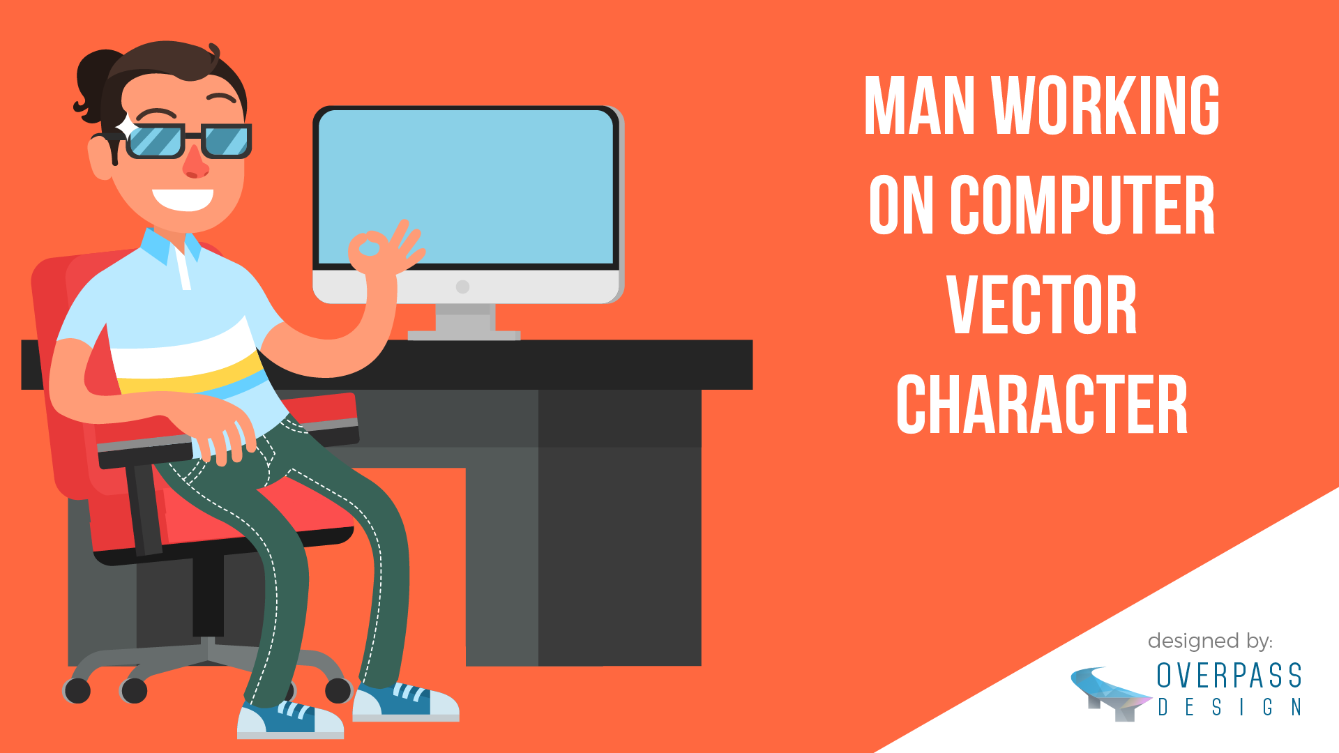 1920x1080 Freebie Man Working On Computer Vector Character