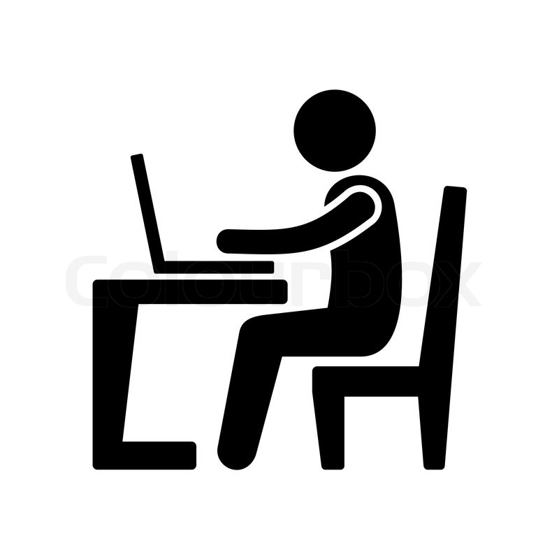 800x800 Pictogram Businessman Working On Computer. Vector Illustration