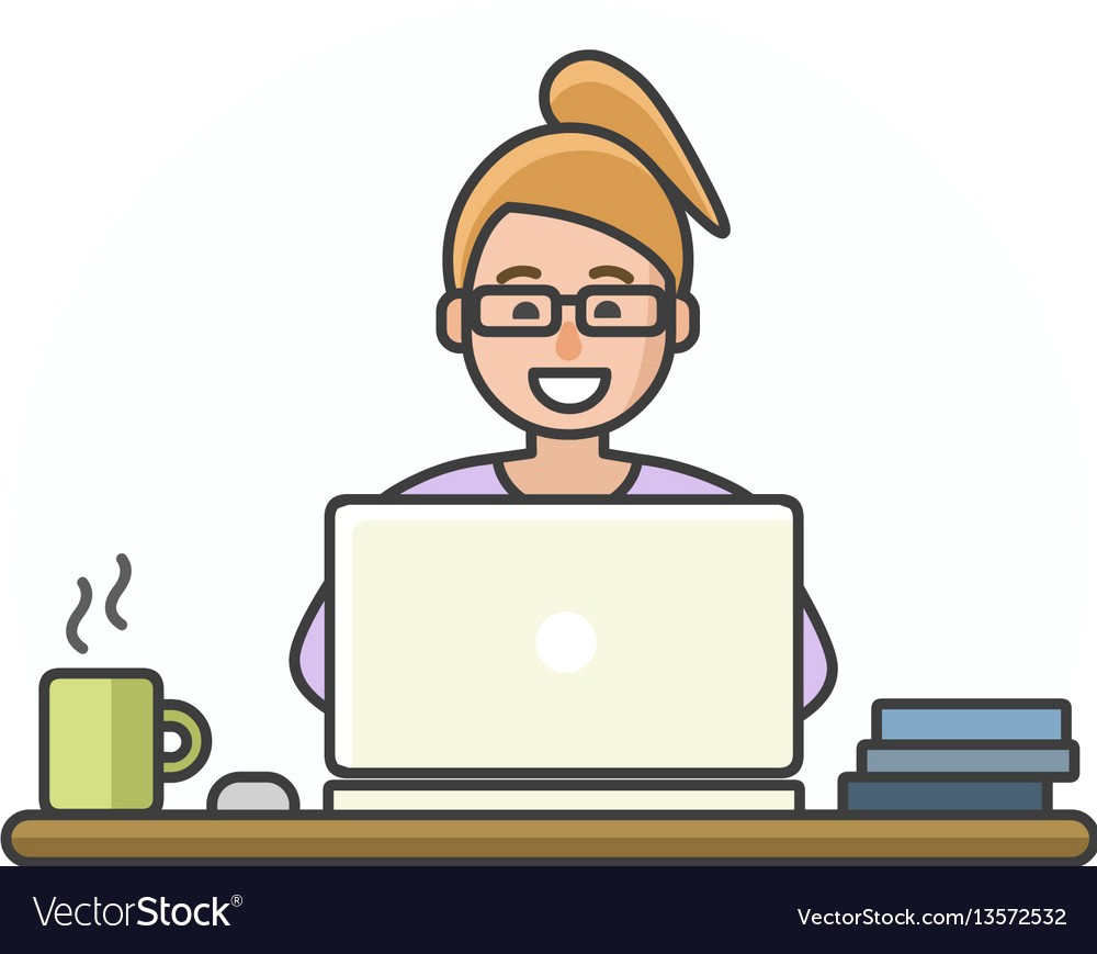 1000x869 Cartoon Woman Character Working On Computer Vector 13572532 17