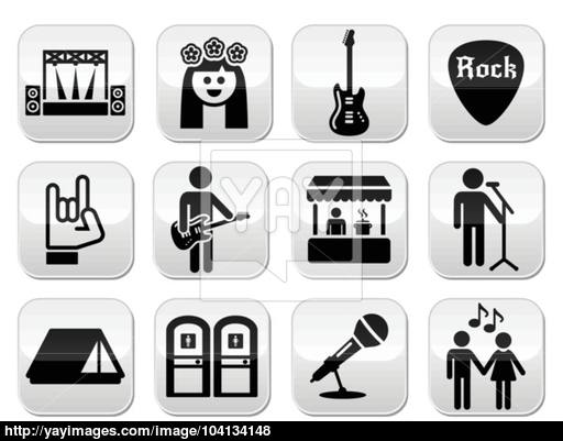 512x401 Music Festival, Live Concert Vector Buttons Set Vector