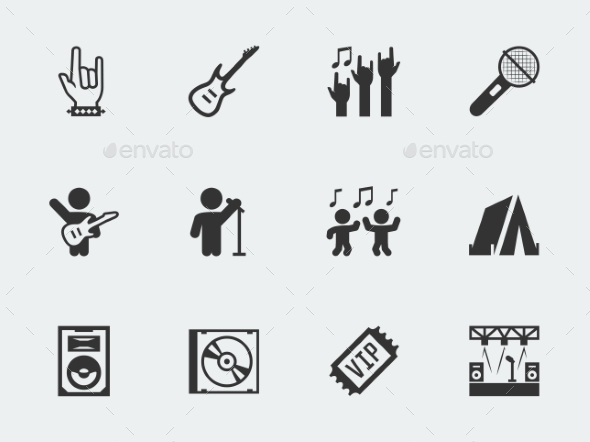 590x442 Rock Festival, Concert Vector Icon Set By Greyj Graphicriver
