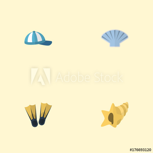 500x500 Flat Icons Conch, Shell, Hat And Other Vector Elements. Set Of