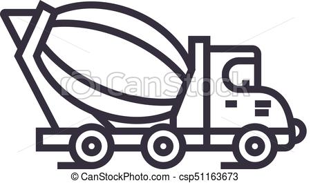 450x265 Concrete Mixer Truck Vector Line Icon, Sign, Illustration On
