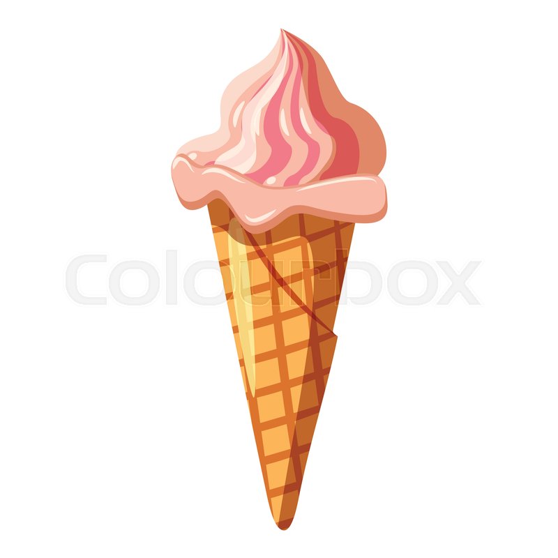 800x800 Pink Ice Cream In Waffle Cone Icon. Isometric 3d Illustration Of