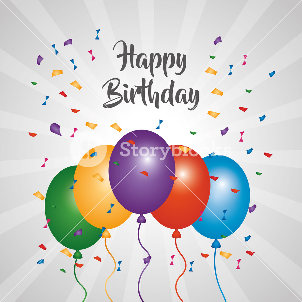 1000x1000 Happy Birthday Greeting Card Bright Color Balloons Confetti Vector
