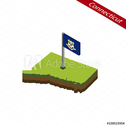 500x500 Connecticut Isometric Map And Flag. Vector Illustration.