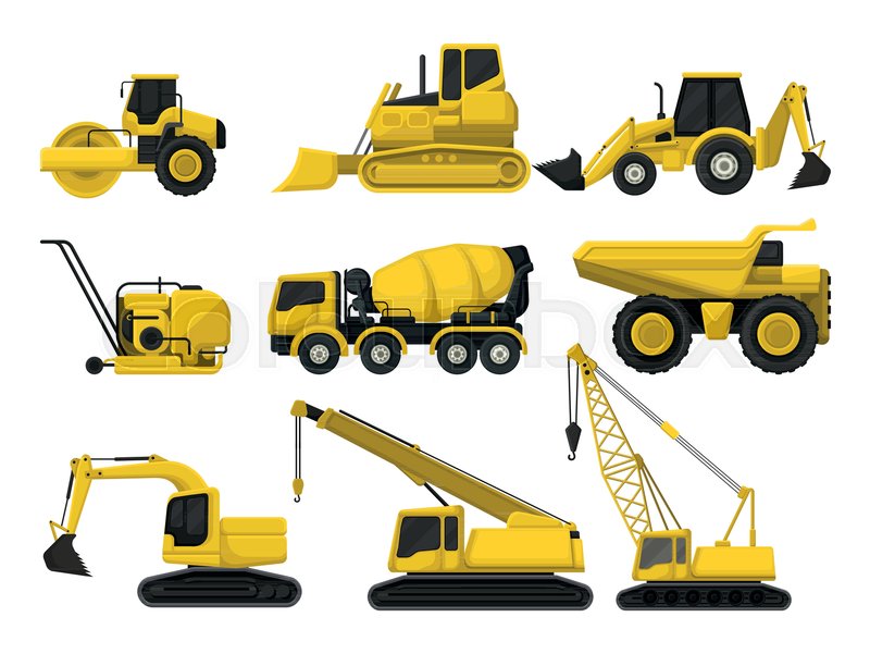 800x601 Flat Vector Set Of Construction Equipment. Special Machines For