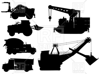 400x300 Mining And Construction Machinery And Transport Silhouettes Vector