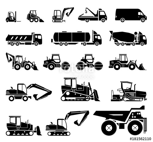 500x466 Set Of Various Transportation And Construction Machinery. Heavy