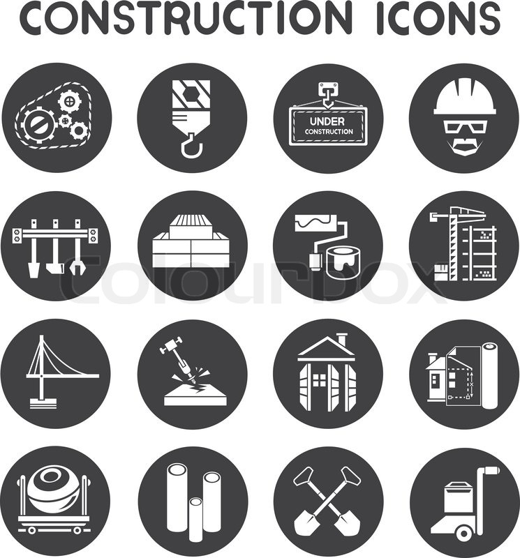 745x800 Construction Icons Set In Round Buttons Stock Vector Colourbox