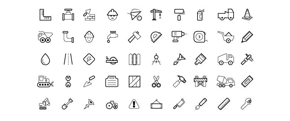 956x400 Vector Construction Icons Icons Icons, Interface