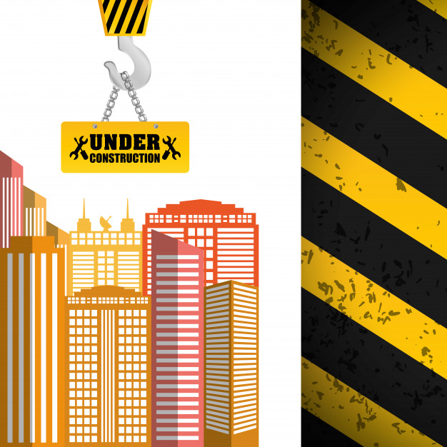 626x626 Building Sign Hanging Crane Under Construction Tape Vector