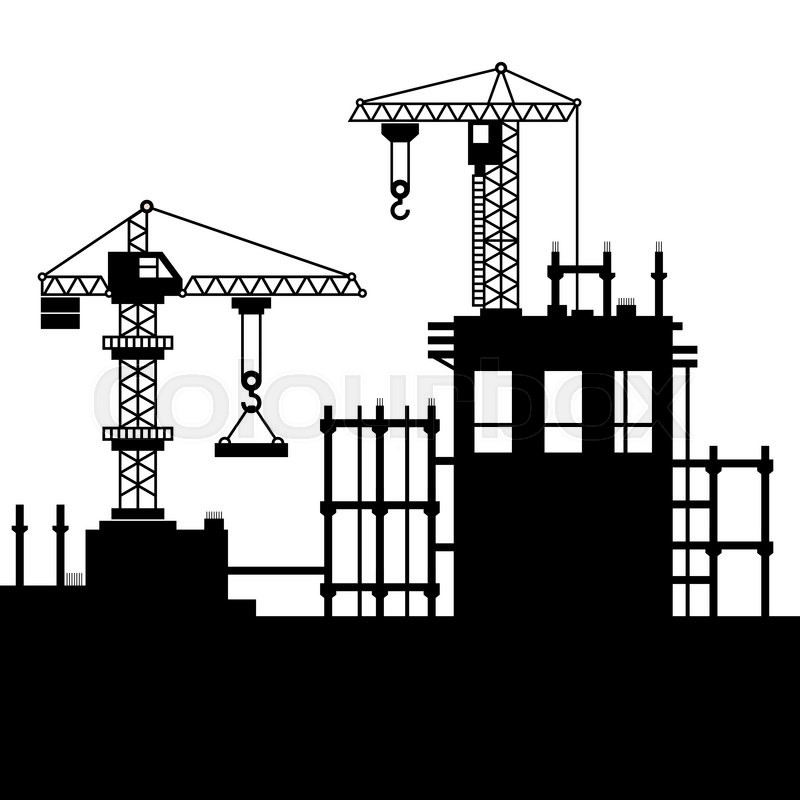 800x800 Construction Site With Tower Cranes. Vector Illustration Stock