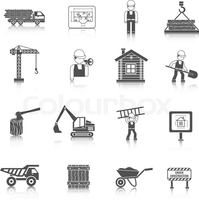 756x800 Construction And Wood Works Icons Black Set With Wooden House