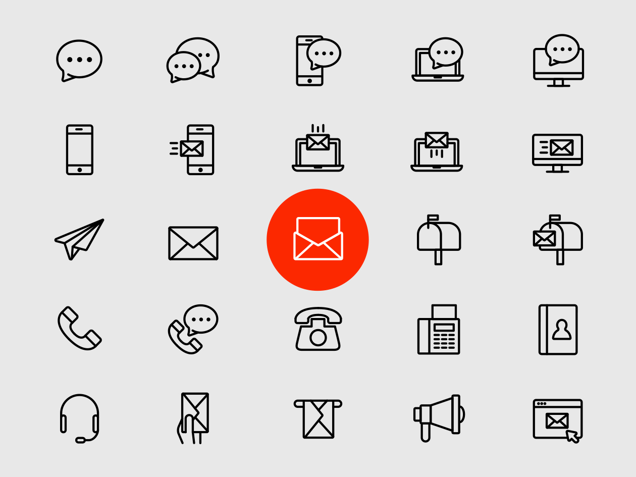 1260x945 25 Line Contact Icons Vector Format
