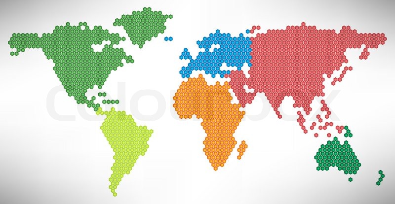 800x414 Vector World Map With Colored Continents Stock Vector Colourbox