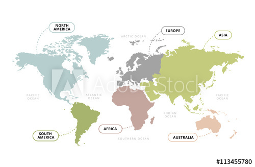 500x327 World Map Continents Vector Of World Map With Continents Section