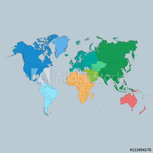 500x500 World Map With Continents. Vector Illustration.