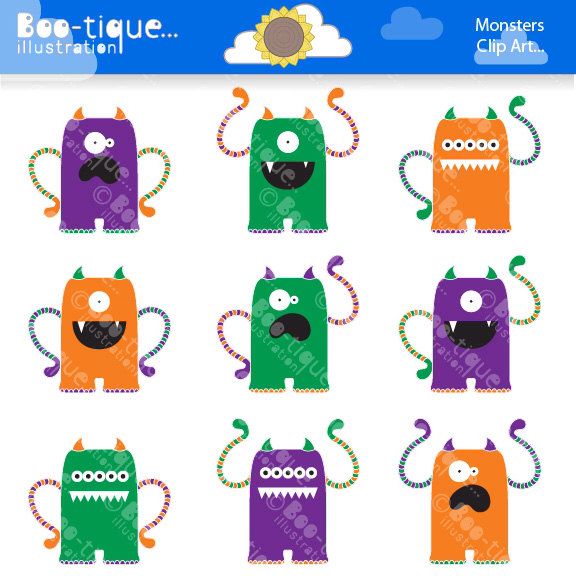 576x576 Monsters Digital Clipart. Monsters Clip Art. Halloween Clipart