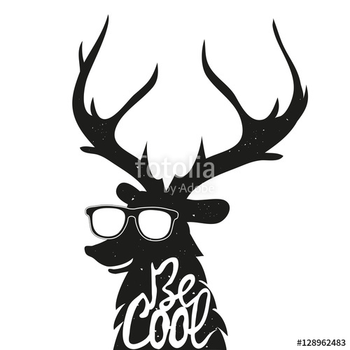 500x500 Vector Typography Poster With Stylish Black Deer Animal In