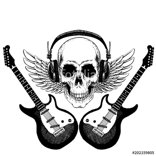 500x500 Cool Vector Rock Music Skull With Headphones For T Shirt, Emblem
