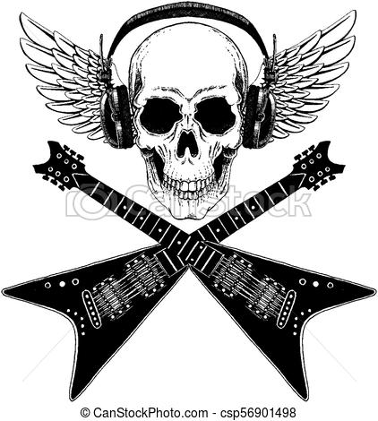 422x470 Cool Vector Rock Music Skull With Headphones For T Shirt, Emblem