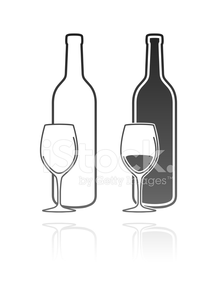 739x1024 Copa De Vino Y Botella Stock Vector