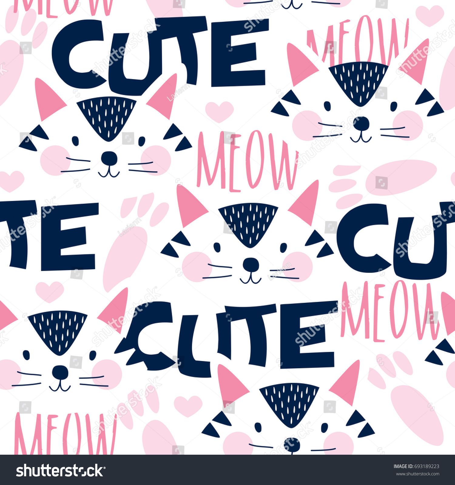 1500x1600 Seamless Cute Cat Face Pattern Vector Illustration Coqui