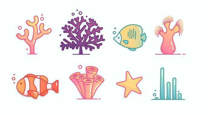 689x381 Free 8 Lovely Coral Reef Icons Vector