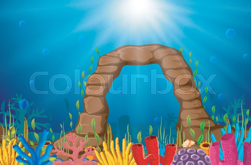 800x526 Illustration Of Underwater Scene With Tropical Coral Reef Stock