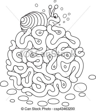 406x470 Sea Snail On A Coral. Black And White Vector Illustration Of A